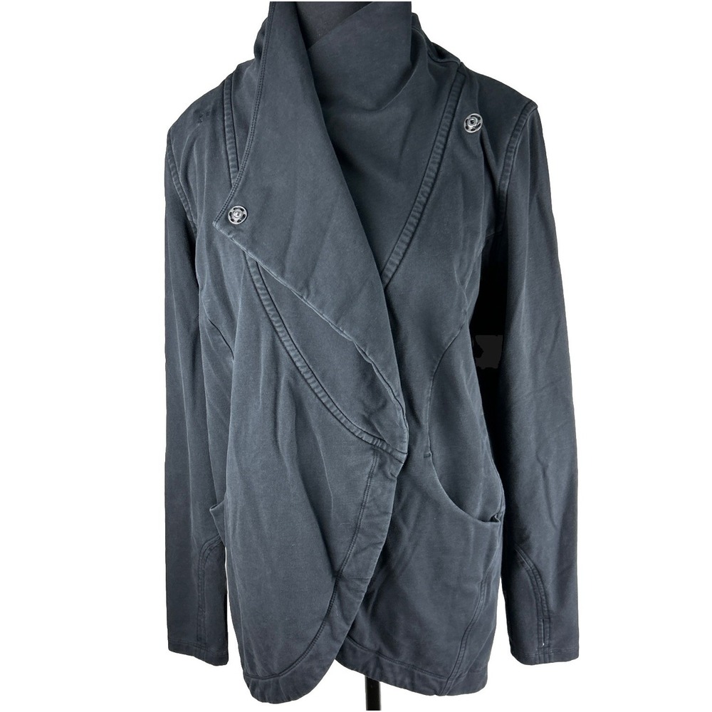 Lululemon Wrap Front Black Cardigan Sweater Size 6* Medium Button Snap Jacket